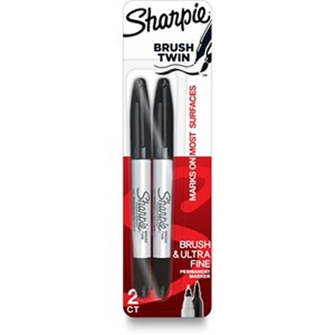 Sharpie Brush Twin Permanent Black Permanent Marker, Pack of 2